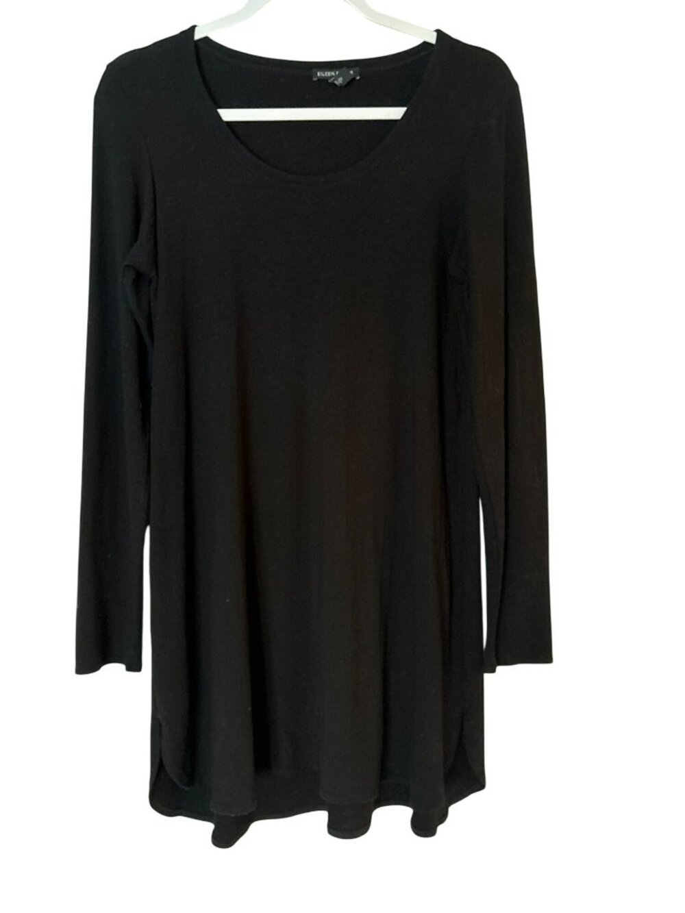 Eileen Fisher Viscose Blend Stretch Jersey Long-Sleeve Scoop Neck Tunic Dress S